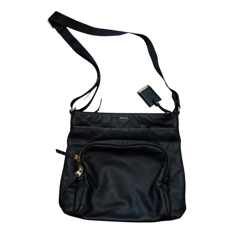 Vintage TUMI Black Leather Crossbody Bag Adjustable Strap
